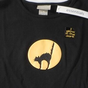 Black Cat Full Moon Sz M TShirt Glow in the Dark Long Sleeve Halloween Goth NWT
